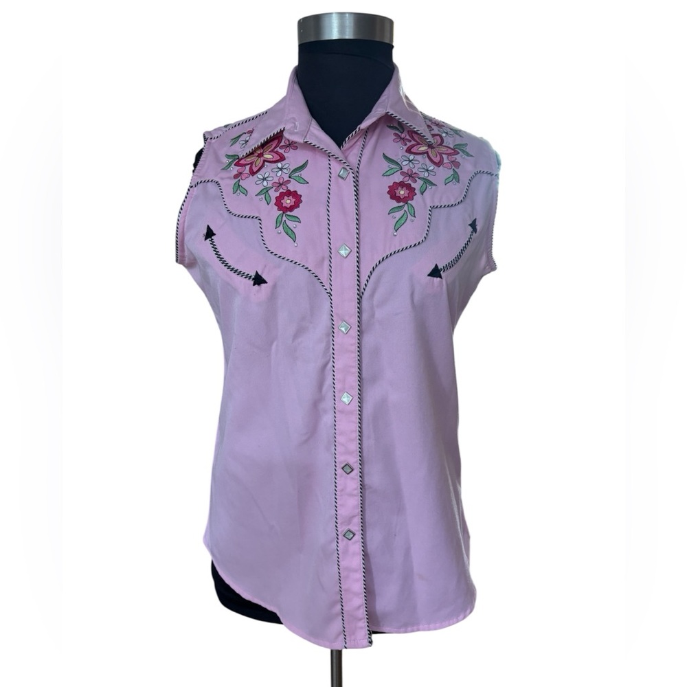 Panhandle Slim Embroidery Cotton Retro Western Sleeveless Button Down Vest Top